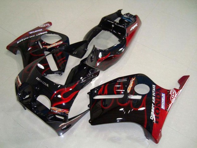1988-1989 Honda CBR250RR MC19 Motorcycle Fairings - Glossy Black Red Flame Canada Websites