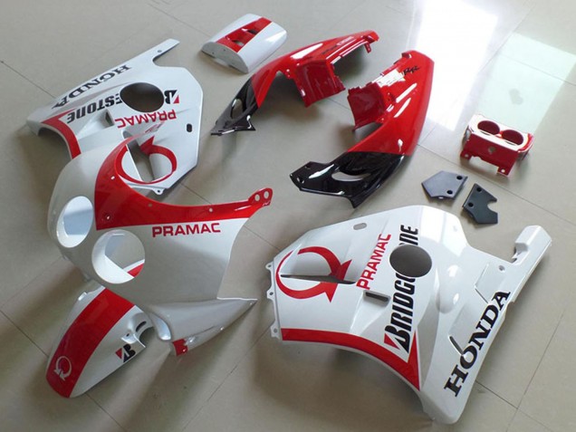 1990-1998 Honda CBR250RR MC22 Motorcycle Fairings - White Red Pramac Bridgestone Canada Websites