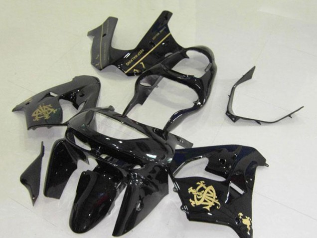 1998-1999 Kawasaki ZX9R Motorcycle Fairings - Glossy Black Gold Jw Canada Websites