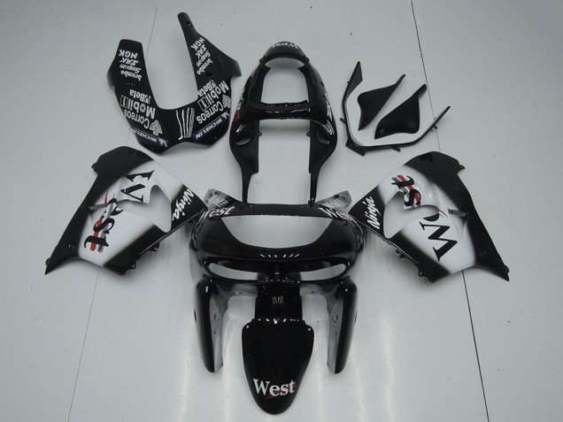 1998-1999 Kawasaki ZX9R Motorcycle Fairings - Glossy Black White West Canada Websites