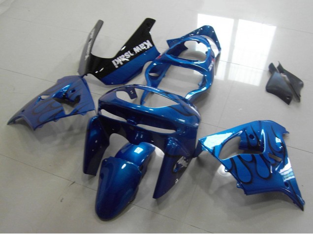 1998-1999 Kawasaki ZX9R Motorcycle Fairings - Blue Black Flame Canada Websites