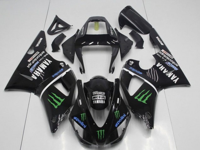 1998-1999 Yamaha YZF R1 Motorcycle Fairings - Glossy Black Blue Green Motul Monster Drink Canada Websites