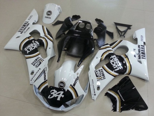 1998-2002 Yamaha YZF R6 Motorcycle Fairings - White Black Motul Lucky Strike 34 Canada Websites