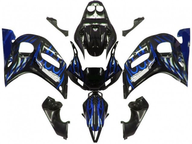 1998-2002 Yamaha YZF 600 R6 Motorcycle Fairings - Glossy Black Blue Flame Canada Websites