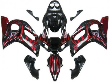 1998-2002 Yamaha YZF 600 R6 Motorcycle Fairings - Glossy Black Red Flame Canada Websites