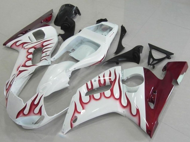 1998-2002 Yamaha YZF R6 Motorcycle Fairings - White Red Flame Canada Websites