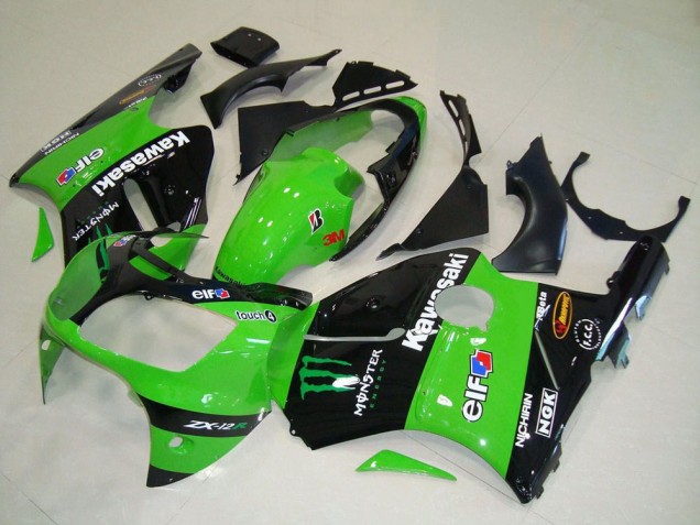 2000-2001 Kawasaki ZX12R Motorcycle Fairings - Green Glossy Black Elf Touch4 Monster Canada Websites