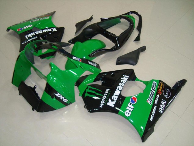 2000-2002 Kawasaki ZX6R Motorcycle Fairings - Green Glossy Black Monster Canada Websites
