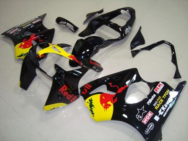 2000-2002 Kawasaki ZX6R Motorcycle Fairings - Glossy Black Yellow Red Bull Canada Websites