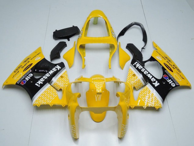 2000-2002 Kawasaki ZX6R Motorcycle Fairings - Yellow White Black Elf Bridgestone Canada Websites