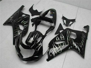 2001-2003 Suzuki GSXR 600/750 Motorcycle Fairings - Glossy Black Silver Flame Canada Websites