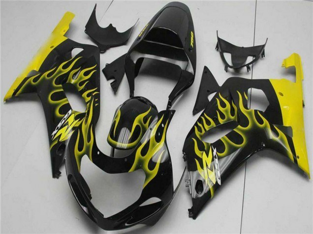 2001-2003 Suzuki GSXR 600/750 Motorcycle Fairings - Glossy Black Yellow Flame Canada Websites