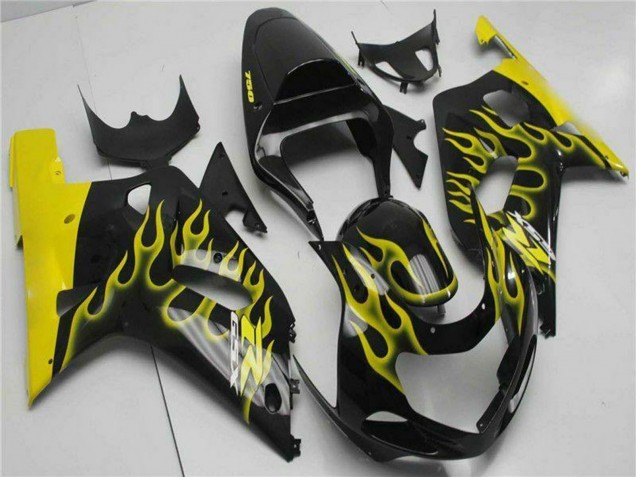 2001-2003 Suzuki GSXR 600/750 Motorcycle Fairings - Glossy Black Yellow Flame Canada Websites