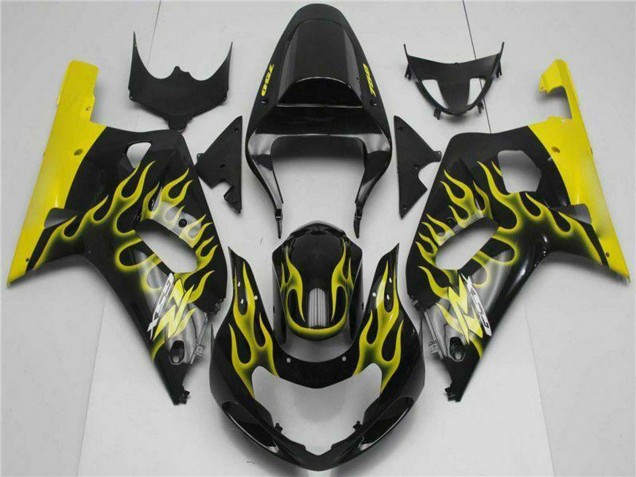 2001-2003 Suzuki GSXR 600/750 Motorcycle Fairings - Glossy Black Yellow Flame Canada Websites