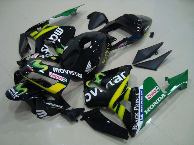 2003-2004 Honda CBR600RR Motorcycle Fairings - Glossy Black Yellow Green MoviStar Canada Websites