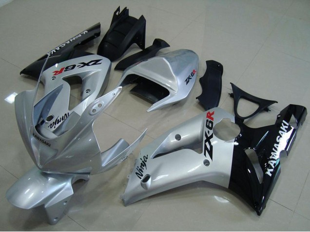 2003-2004 Kawasaki ZX6R Motorcycle Fairings - Silver Glossy Black Canada Websites