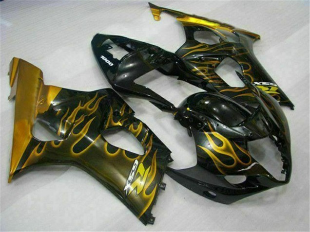 2003-2004 Suzuki GSXR 1000 Motorcycle Fairings - Glossy Black Gold Flame Canada Websites