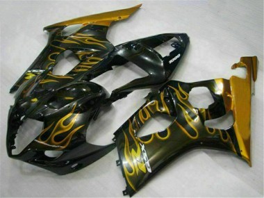 2003-2004 Suzuki GSXR 1000 Motorcycle Fairings - Glossy Black Gold Flame Canada Websites