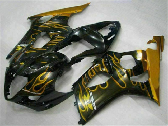2003-2004 Suzuki GSXR 1000 Motorcycle Fairings - Glossy Black Gold Flame Canada Websites