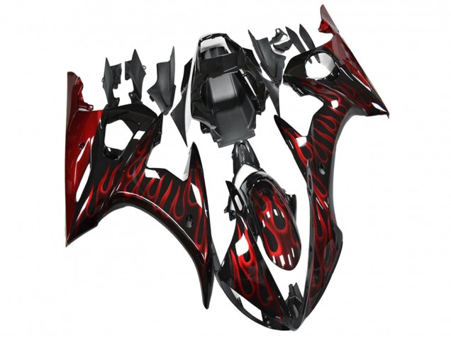 2003-2004 Yamaha YZF R6 Motorcycle Fairing - Glossy Black Red Flame Canada Websites
