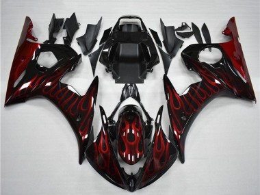 2003-2004 Yamaha YZF R6 Motorcycle Fairing - Glossy Black Red Flame Canada Websites