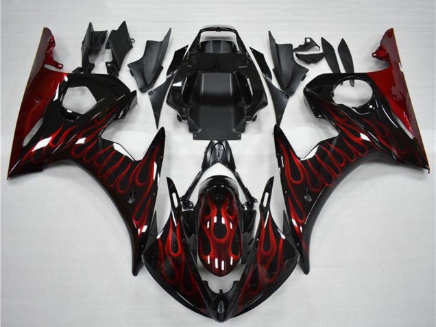 2003-2004 Yamaha YZF R6 Motorcycle Fairing - Glossy Black Red Flame Canada Websites