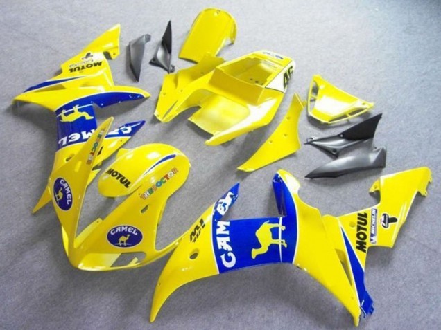 2003-2004 Yamaha YZF R6 Motorcycle Fairings - Yellow Blue Camel Motul Canada Websites