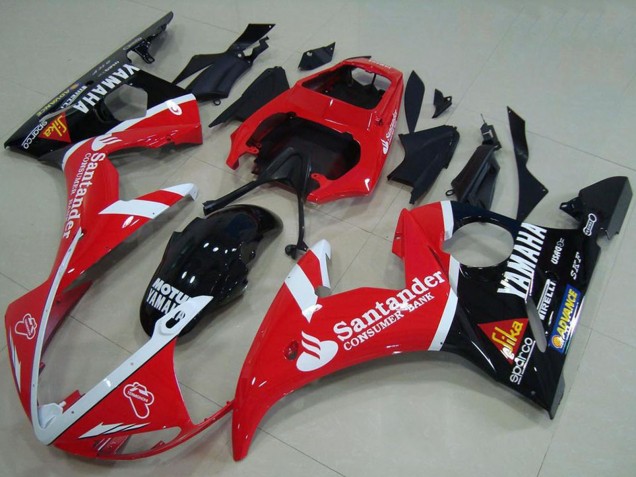 2003-2004 Yamaha YZF R6 Motorcycle Fairings - Red White Glossy Black Santander Motul Canada Websites