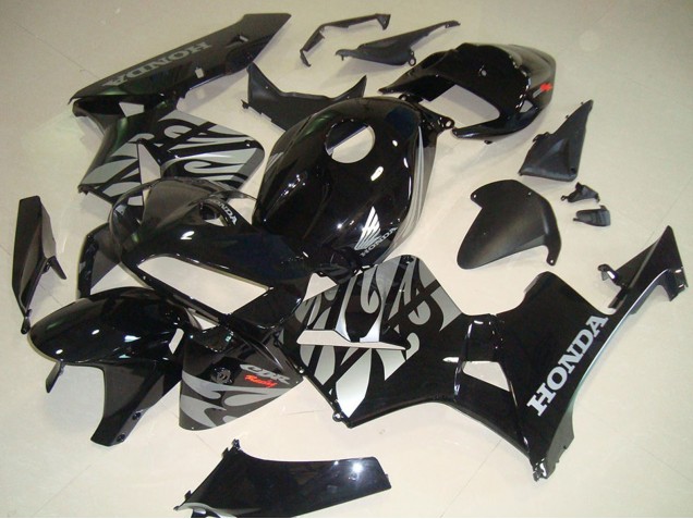2005-2006 Honda CBR600RR Motorcycle Fairings - Glossy Black Silver with Flame Canada Websites