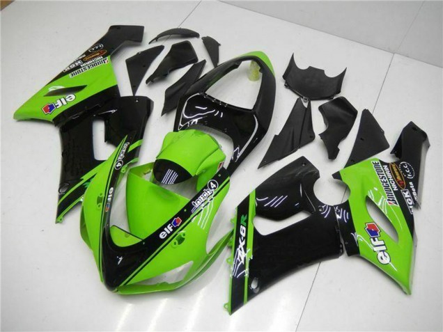 2005-2006 Kawasaki ZX6R Motorcycle Fairings - Green Glossy Black Elf Canada Websites