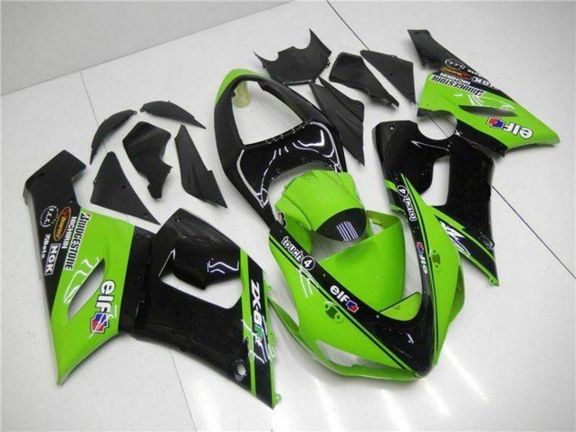 2005-2006 Kawasaki ZX6R Motorcycle Fairings - Green Glossy Black Elf Canada Websites
