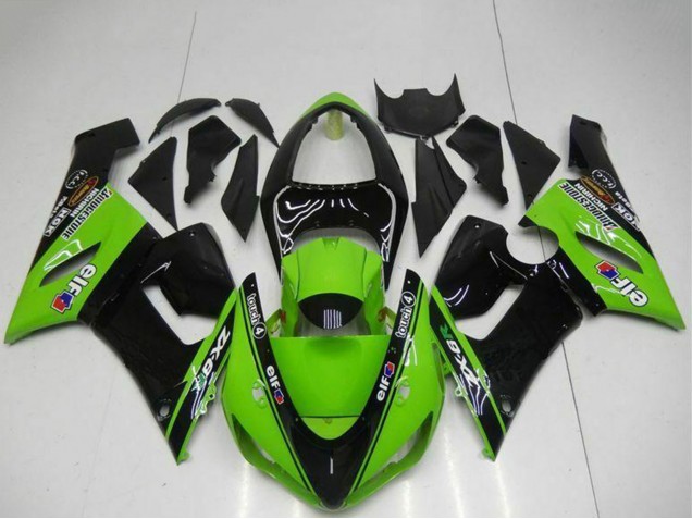 2005-2006 Kawasaki ZX6R Motorcycle Fairings - Green Glossy Black Elf Canada Websites