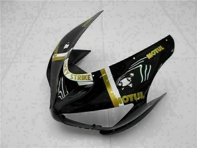 2005-2006 Kawasaki ZX6R Motorcycle Fairings - Glossy Black White Gold Lucky Strike Canada Websites