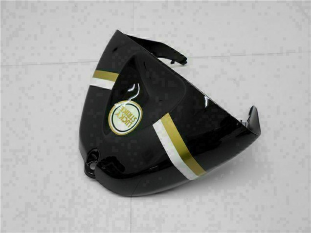 2005-2006 Kawasaki ZX6R Motorcycle Fairings - Glossy Black White Gold Lucky Strike Canada Websites