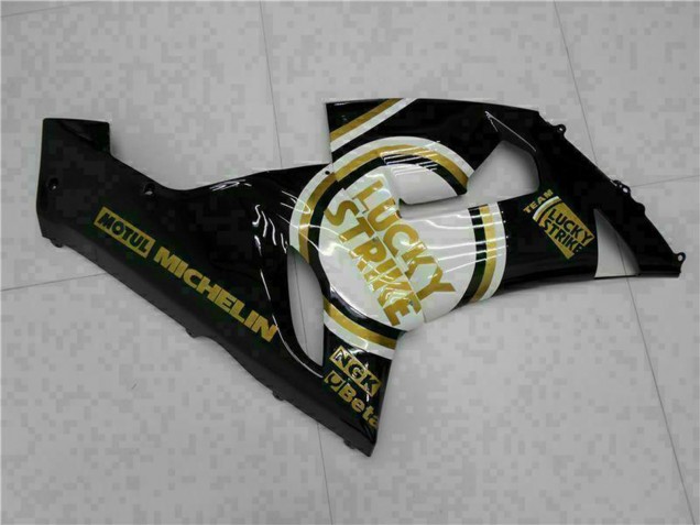 2005-2006 Kawasaki ZX6R Motorcycle Fairings - Glossy Black White Gold Lucky Strike Canada Websites