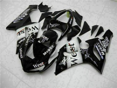 2005-2006 Kawasaki ZX6R Motorcycle Fairings - Glossy Black White West Canada Websites