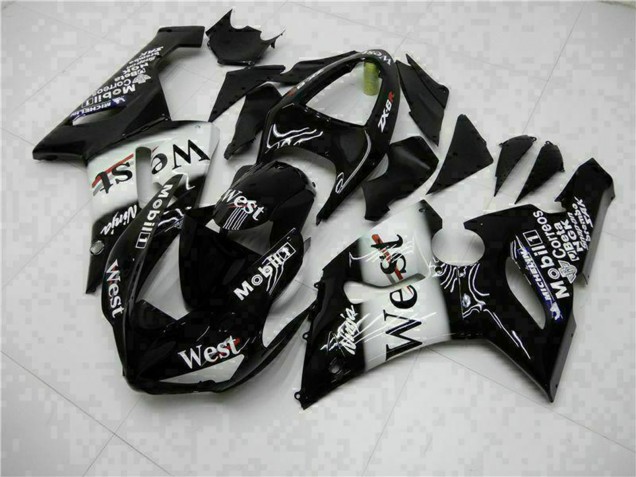 2005-2006 Kawasaki ZX6R Motorcycle Fairings - Glossy Black White West Canada Websites