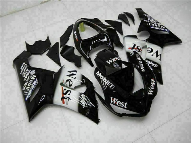 2005-2006 Kawasaki ZX6R Motorcycle Fairings - Glossy Black White West Canada Websites