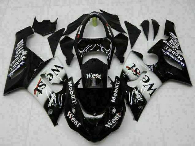 2005-2006 Kawasaki ZX6R Motorcycle Fairings - Glossy Black White West Canada Websites