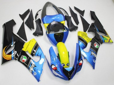 2005-2006 Kawasaki ZX6R Motorcycle Fairings - Blue Yellow Black Shark Canada Websites