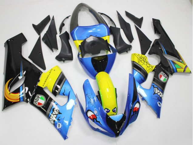 2005-2006 Kawasaki ZX6R Motorcycle Fairings - Blue Yellow Black Shark Canada Websites