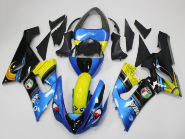 2005-2006 Kawasaki ZX6R Motorcycle Fairings - Blue Yellow Black Shark Canada Websites