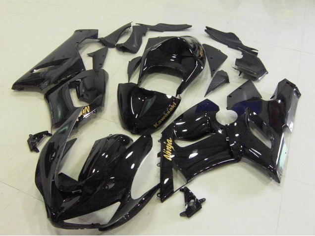 2005-2006 Kawasaki ZX6R Motorcycle Fairings - Glossy Black Gold Decals Canada Websites