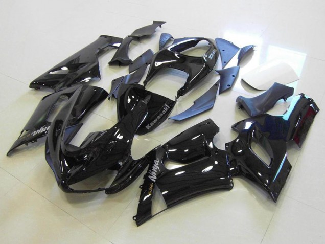2005-2006 Kawasaki ZX6R Motorcycle Fairings - Glossy Black Silver Decals Canada Websites