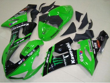 2005-2006 Kawasaki ZX6R Motorcycle Fairings - Green Glossy Black Elf Monster Canada Websites