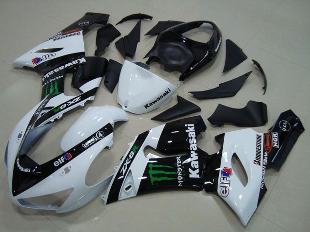 2005-2006 Kawasaki ZX6R Motorcycle Fairings - White Glossy Black Green Monster Canada Websites