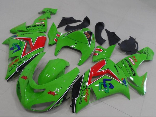 2005-2006 Kawasaki ZX6R Motorcycle Fairings - Green Red Black ENEOS Banca Canada Websites