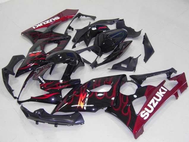 2005-2006 Suzuki GSXR 1000 Motorcycle Fairings - Glossy Black Red Flame Canada Websites