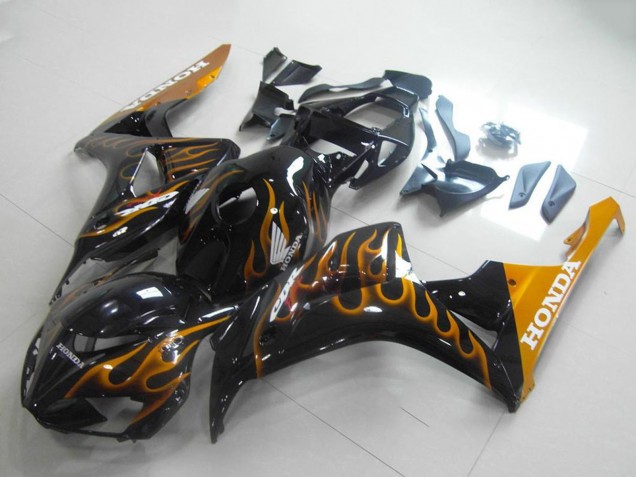 2006-2007 Honda CBR1000RR Motorcycle Fairings - Glossy Black Gold Flame Canada Websites