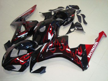 2006-2007 Honda CBR1000RR Motorcycle Fairing Kits - Glossy Black Red Flame Canada Websites